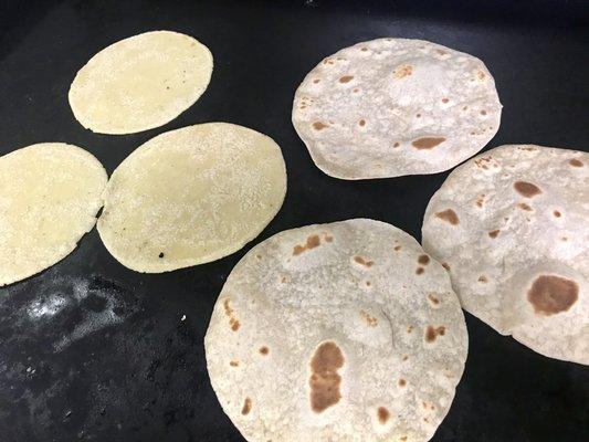 Hand made corn and flour tortillas