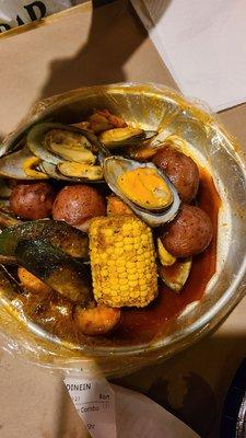 Seafood boil with mussels and shrimp