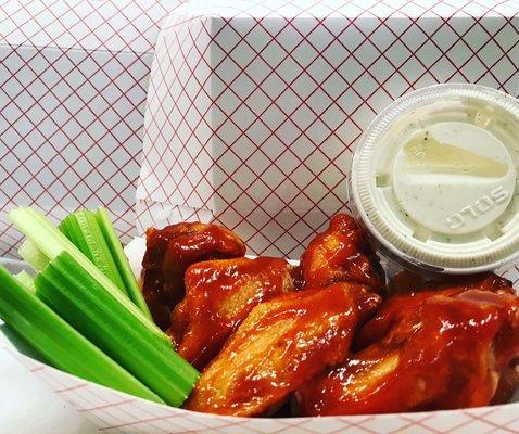 Wings come with a side of ranch or blue cheese and we now have celery as an option!