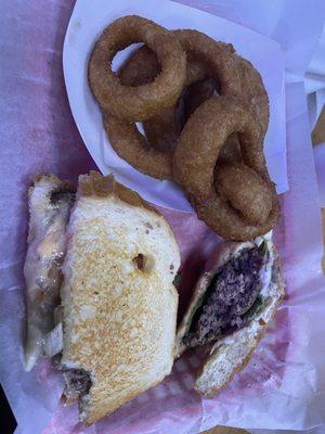 Onion rings, 1/2 of the Italian burger + 1/2 of the Marcie Melt!