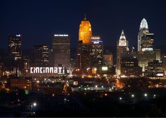 Looking towards downtown at night.