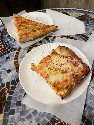 Classic Cheese Pizza and Sicilian Slice