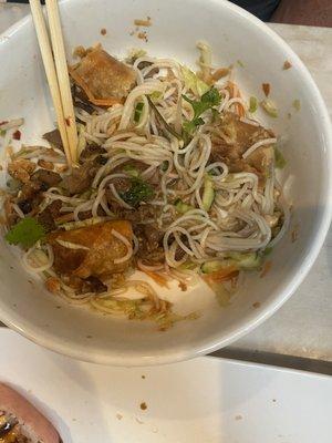 Grilled pork with egg role vermicelli