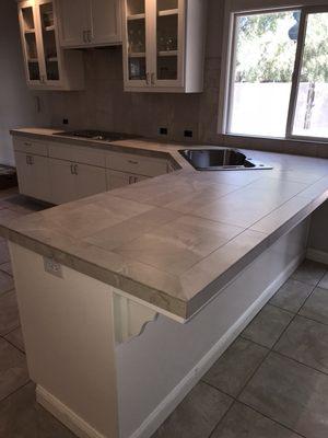 Porcelain tile kitchen countertops