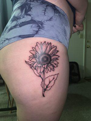 Sunflower tattoo with pointillism by Jax