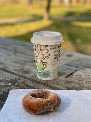 Fresh apple cider donuts & coffee, so delicious when fresh!