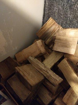 Chopped (not the 16" length)  & green wood & which difficult to arrange/fit in the stove.