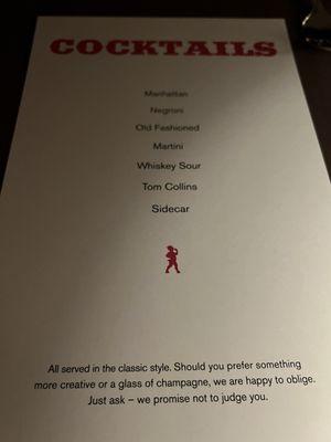 Cocktail menu