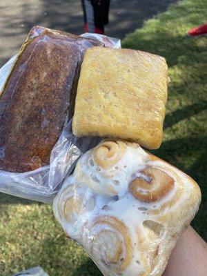 Banana bread, Mac nut cake, cinnamon bites.  All delicious