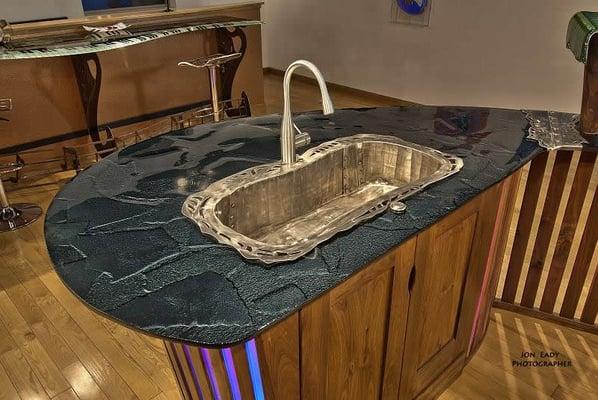 Custom colored glass / textured glass kitchen countertop