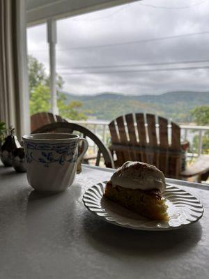 Third course of breakfast: apple cake with maple whipped cream