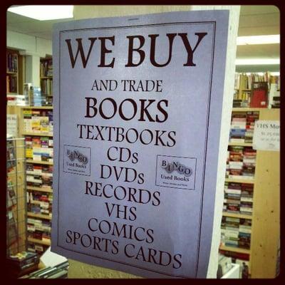 We buy used books, music, movies, & comics