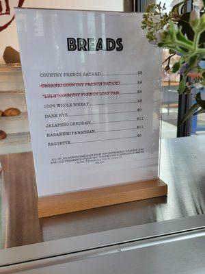 Bread menu