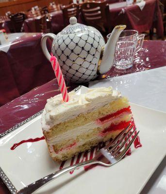 Strawberry Shortcake with a candle for my birthday