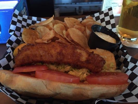 Walleye Sandwich with chips (which are crispy and tasty).