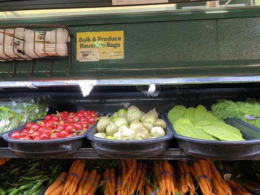 Cherry bombs, tomatillos (green tomatoes ideal for salsa) and nopales (cactus)