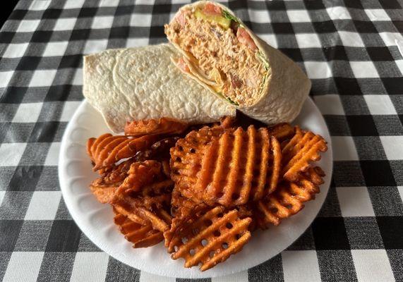 Smoked Chicken Salad with Sweet Potato Fries