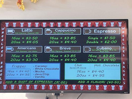 Coffee menu! .