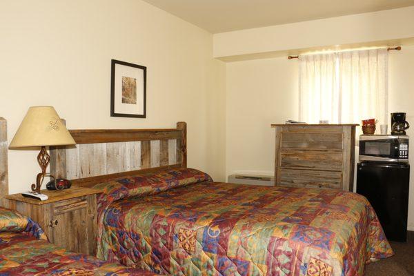 Double Rooms have 2 queen beds, mini-fridge, microwave, coffee.