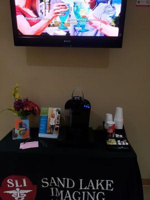 Keurig for coffee in the ladies waiting area.