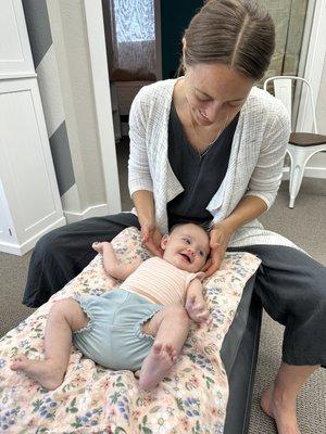 Dr Brittany and my daughter during her adjustment.