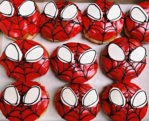 Custom spider man themed donuts