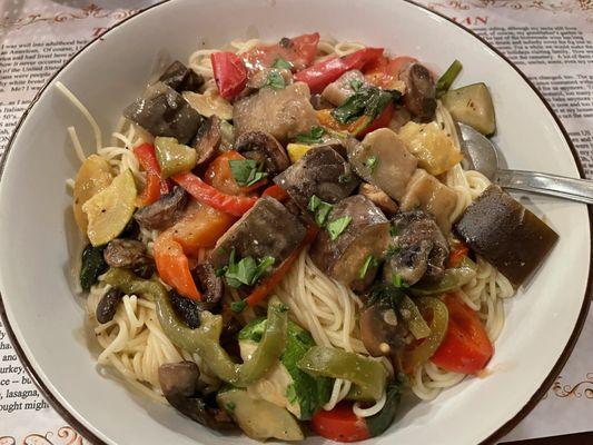 Pasta primavera with angel hair pasta