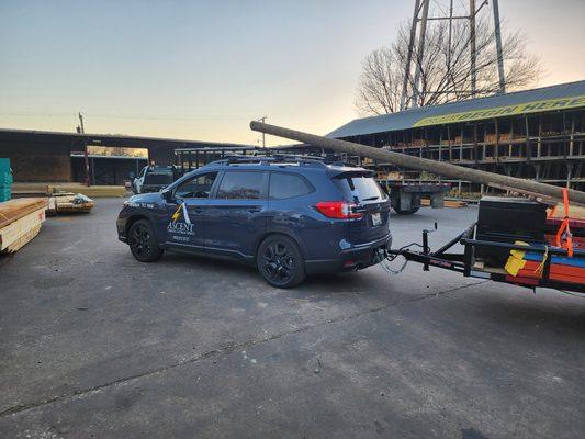 Service poles at the lumber yard