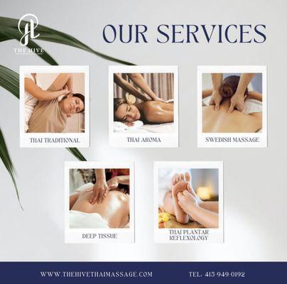 Our services at The Hive Thai Massage & Wellness