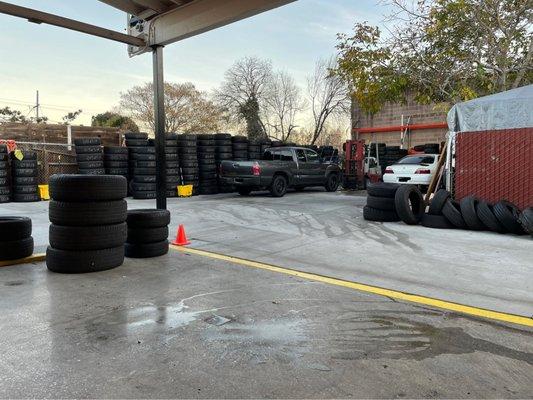 Inside their tire storage area