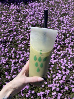 Strawberry matcha with boba