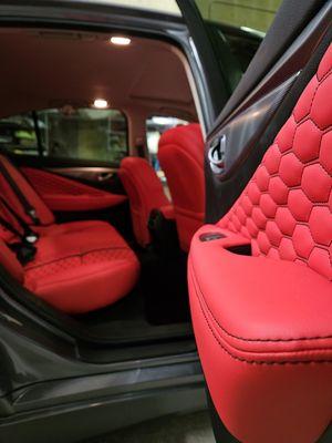 Infinity Q50 upgraded with red vinyl and special black stitching.