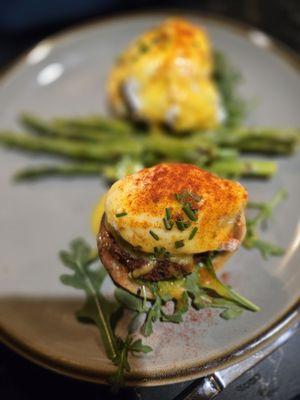 Eggs Benedict and crab cakes