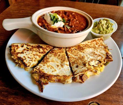 Pulled Pork Quesadilla & House-made Chili