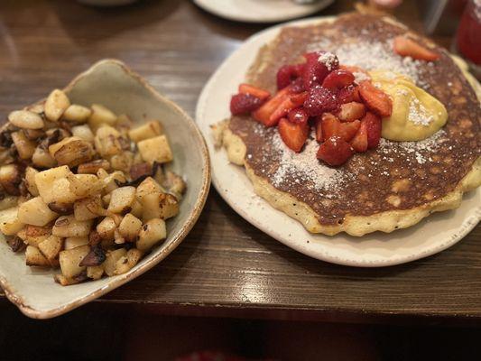 Lemon Ricotta Pancakes with Seasoned Potatoes