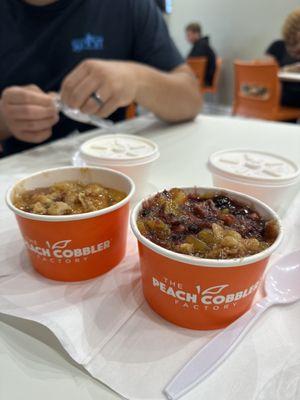 Left to right: peach cobbler and blackberry & peach cobbler