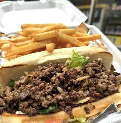 Hot food - Steak sandwich with fries