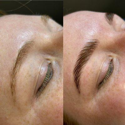 Before and After Brow Lamination.