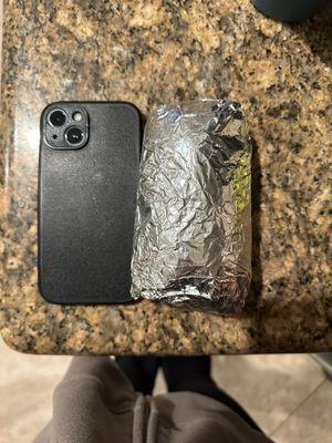 We now like to play the guessing game of which will be bigger, the cell phone or the burrito. Sadly the cell phone always wins