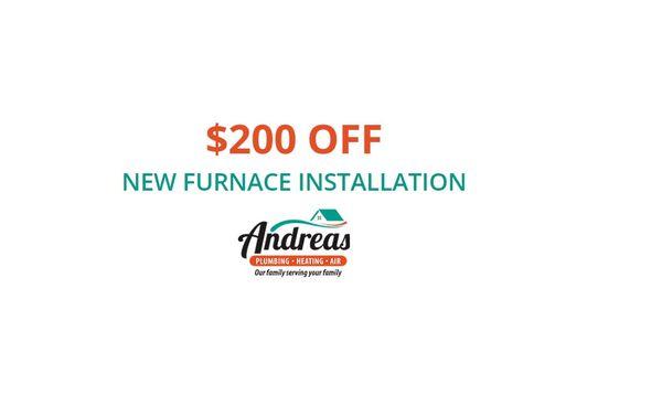 Whether gas or electric, we offer $200 off on any new furnace installation!