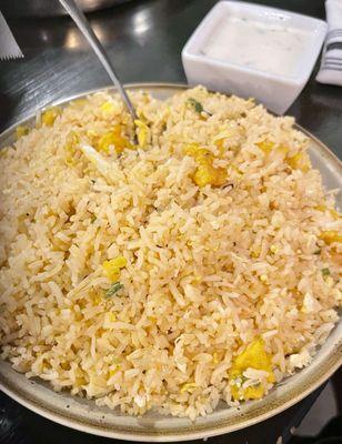 Chicken Fried Rice - Stir-fried rice cooked with vegetables and beaten egg and chicken