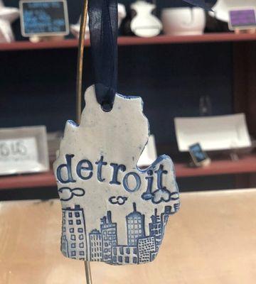 Detroit and Michigan Ornaments available in studio and on our Etsy Site - ClayHousePlaques