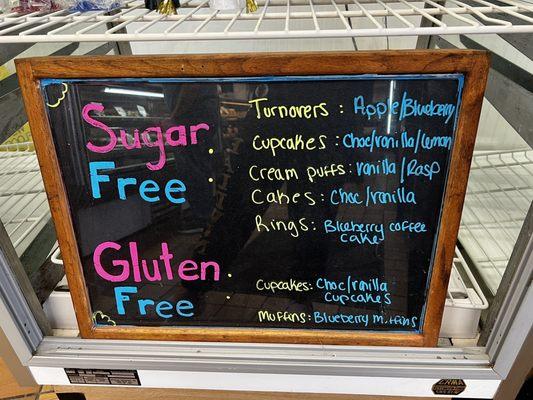 Sugar free & Gluten free menu