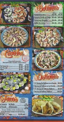 Menu: Botanas, Ceviche, Ostiones and Tacos  4/4