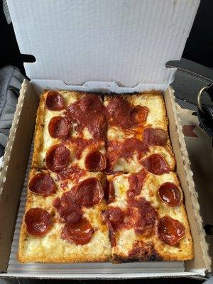 Detroit style with old school pepperoni