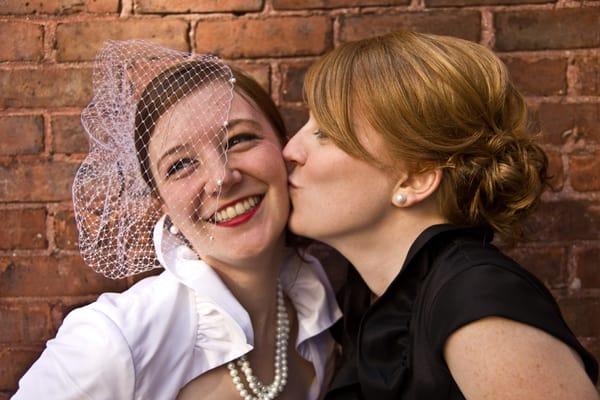 My sister (right) has VERY short hair, and the hairdo still looked like an up-do.