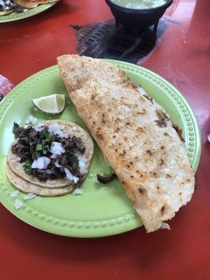 Pork Quesadilla and steak taco