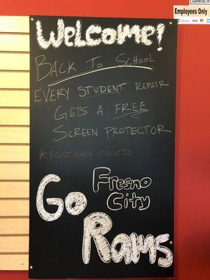 Students get a free glass screen protector with any repair!