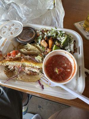 Amazing street tacos and complimentary salsa.  Check out that fish in the front- delicious!