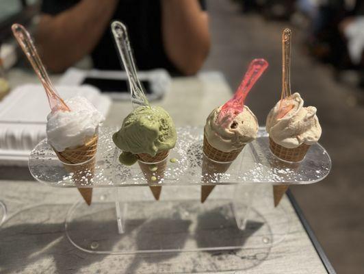 Gelato sampler, lemon, pistachio hazelnut tiramisu